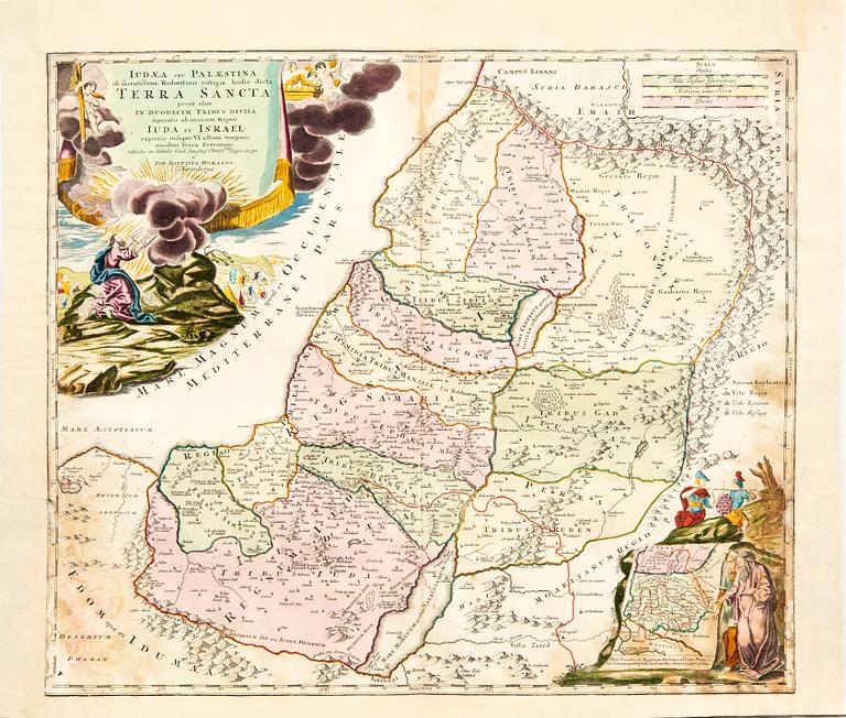 Johann Baptist Homann, map, The Holy Land, Nuremberg circa 1720.