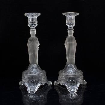 LJUSSTAKAR, ett par, pressglas, 1800-tal.