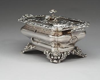 A Swedish 19th century silver sugar-casket, makers mark of Adolf Zethelius, Stockholm 1838.