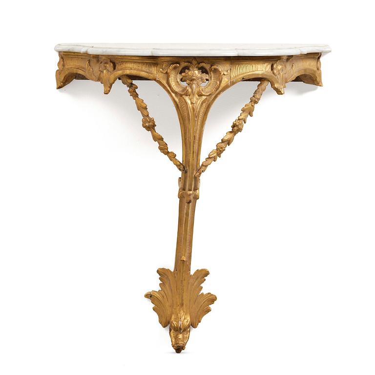A rococo giltwood and marble console table, Stockholm, later part 18th century.