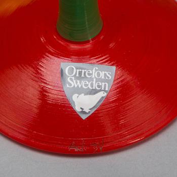 SNAPSGLAS, 6 st. Glas. "Clown", Anne Nilsson, Orrefors, signerade.
