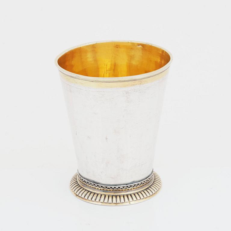 A Swedish early 18th century parcel-gilt silver beaker, mark of Petter Berendt, Stockholm 1702.