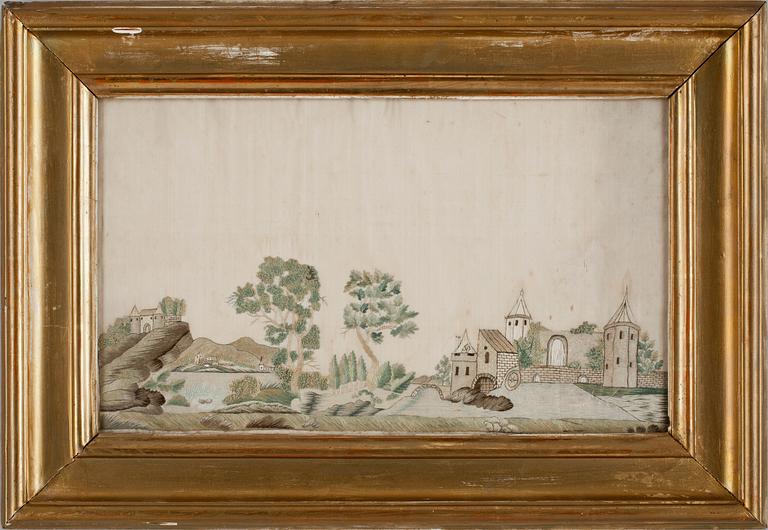 BRODERAD TAVLA, siden. Sverige omkring år 1800.