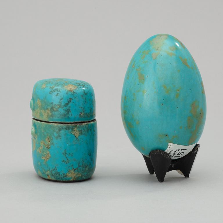 A Hans Hedberg faience egg and a box, Biot, France.