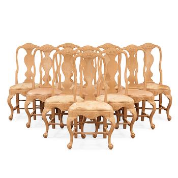 1234. A set of ten Swedish Rococo 18th Century chairs.