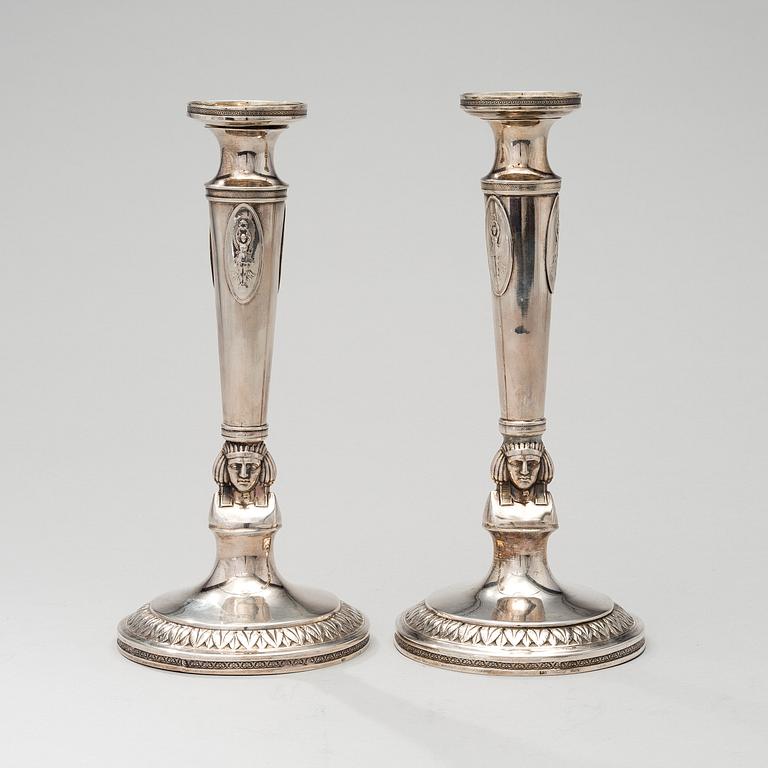 A PAIR OF CHANDLESTICKS, silver, Germany early 19th century, weight 580 g.