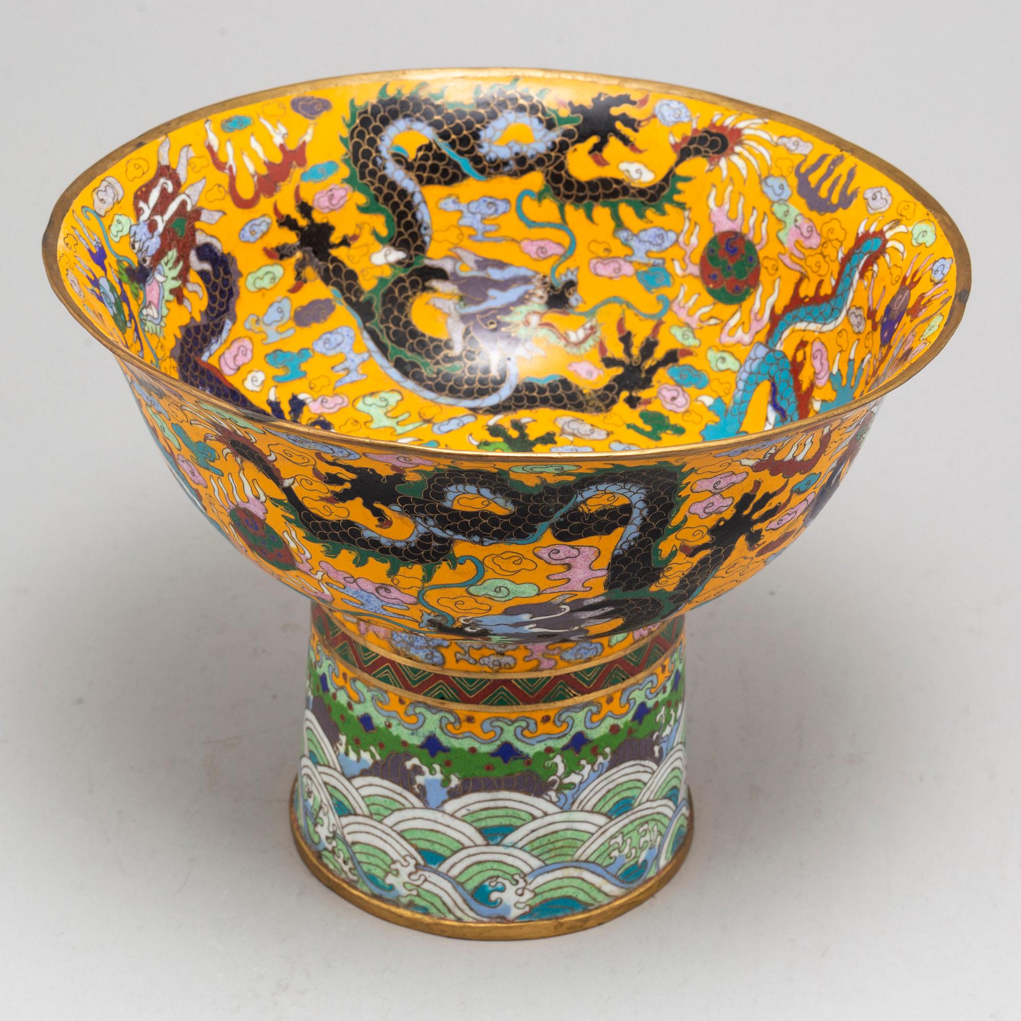 A large Chinese cloisonne 'Imperial Yellow' ceramonial bowl, 20th century.
