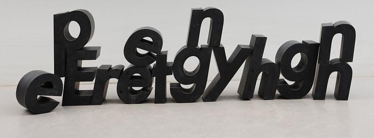 SKYLTBOKSTÄVER, 14 st, plåt, 1900-talets andra hälft.