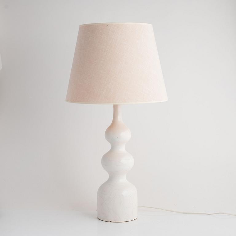 Georges Jouve, a white glazed "Trois Boules" ceramic table lamp with craquelure, France, 1950s.