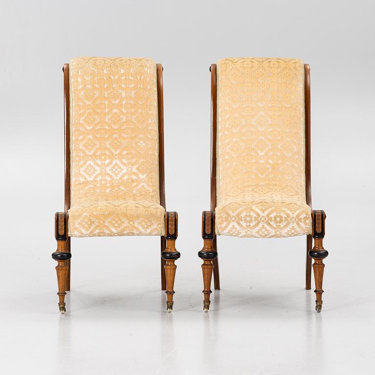 Swan-neck chairs, a pair, circa 1850.