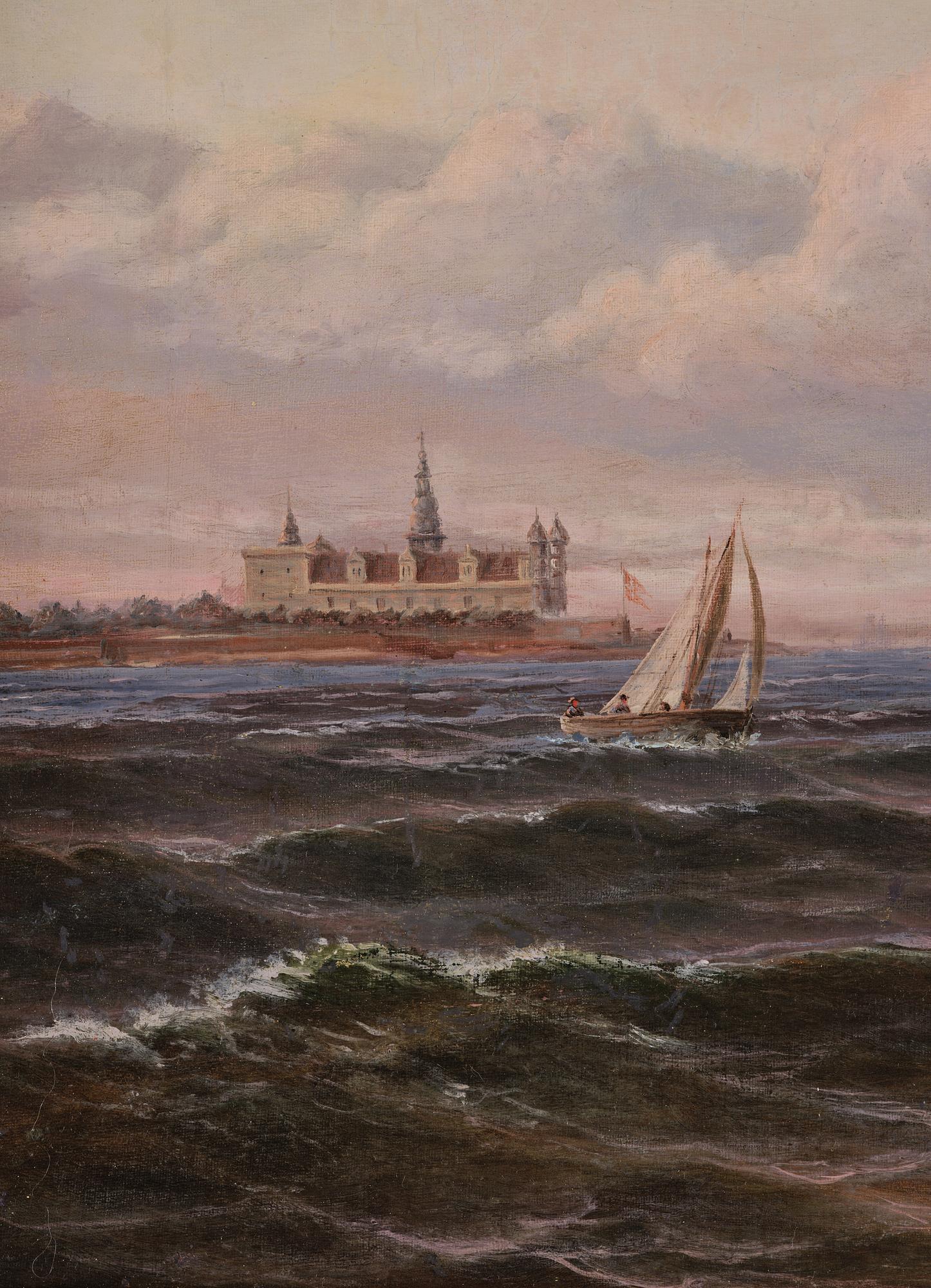 Thorvald Möller, Frigate under full sail at Kronborg Castle.