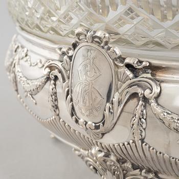 A silver and glass jardinière, C.G. Hallberg, Stockholm, Sweden, the year 1900.