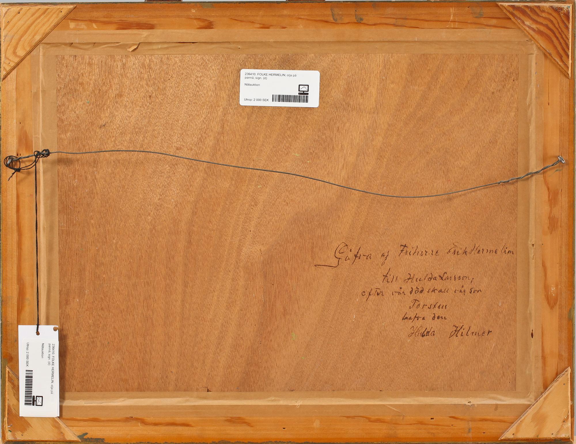 FOLKE HERMELIN, olja på pannå, sign.