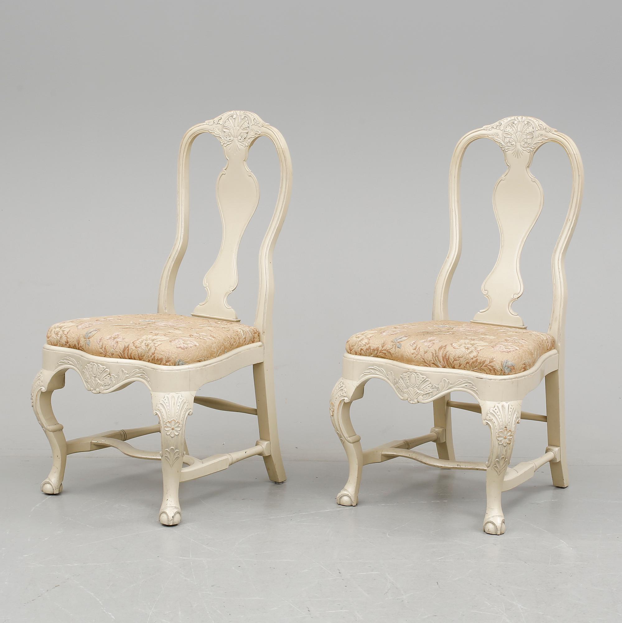 STOLAR, ett par, rokokostil, Uppsala Möbleringsaktiebolag, 1900-talets andra hälft.