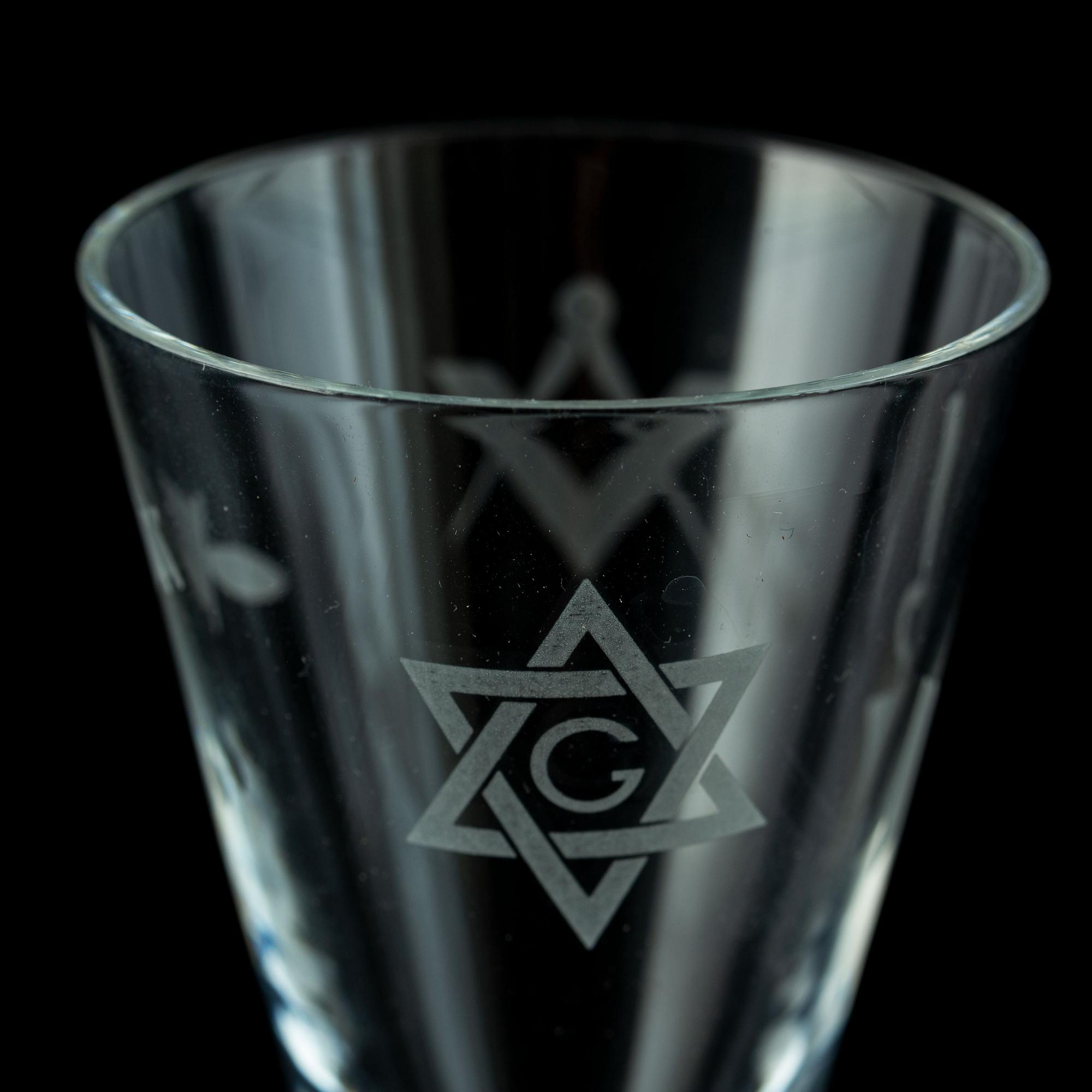 A set of six freemason glasses, 20th century.