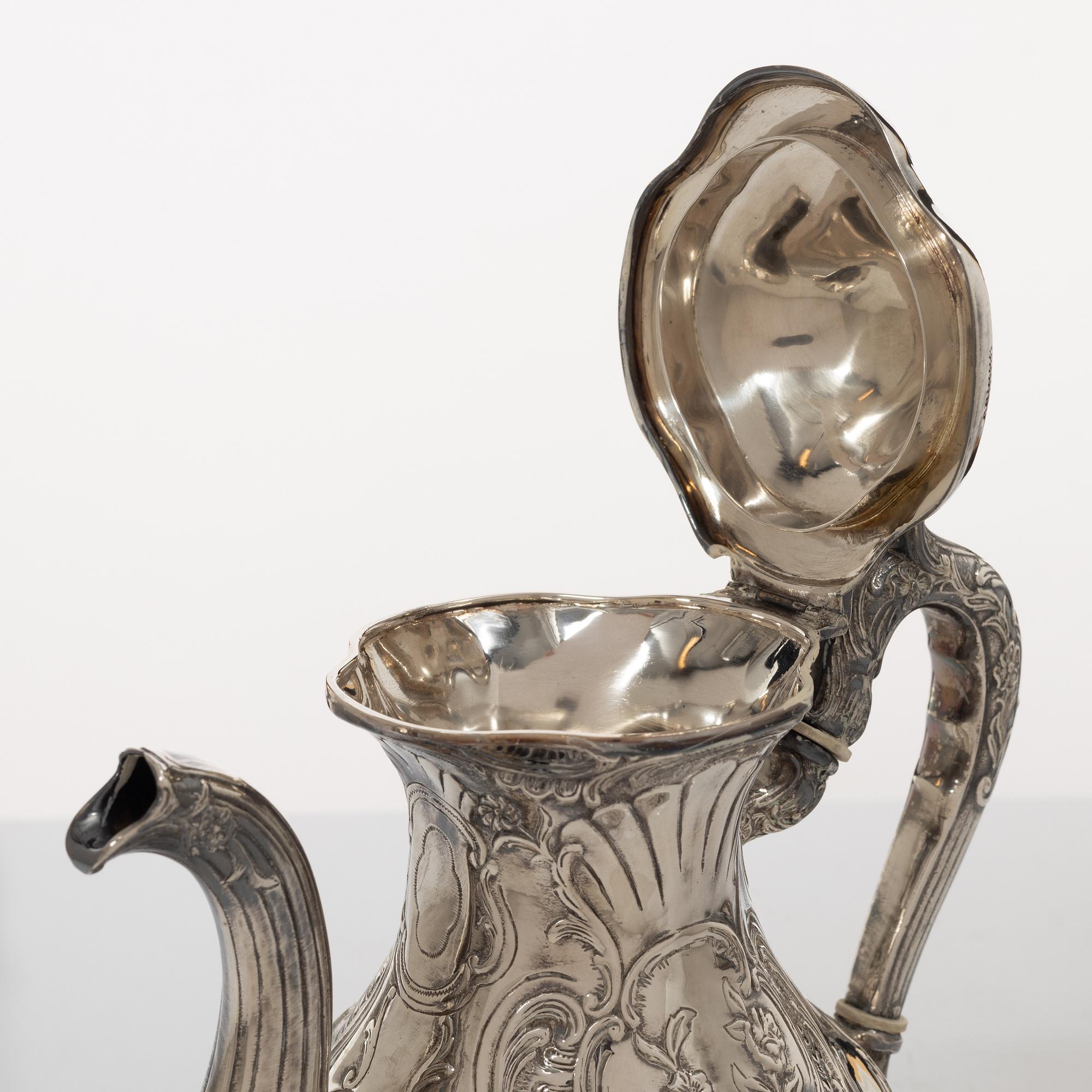 Kaffeservis, 4 delar, silver, rokokostil, GEWE, Stockholm 1976.