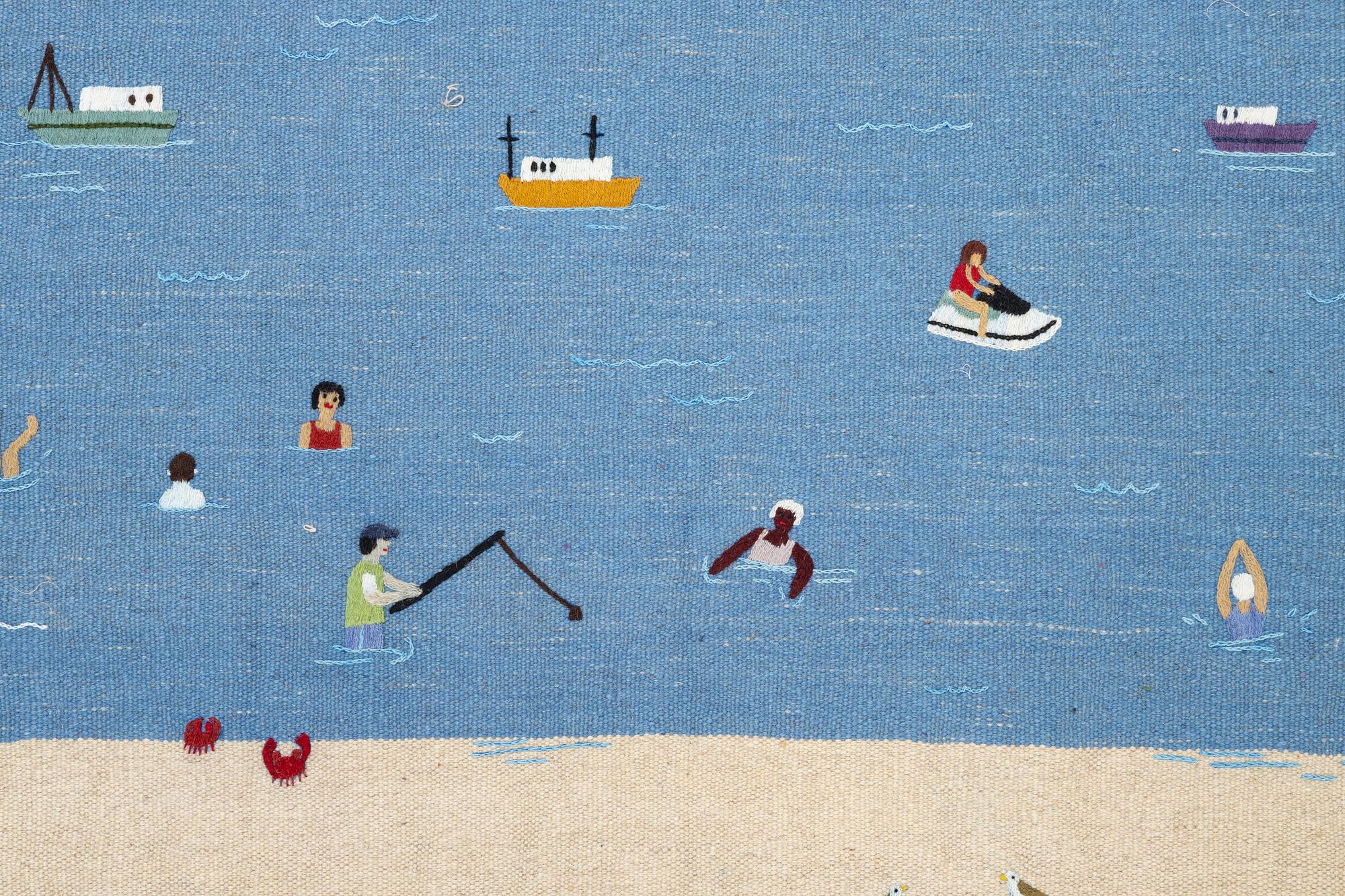 Matta, handbroderad Kelim, ca 186 x 122 cm.