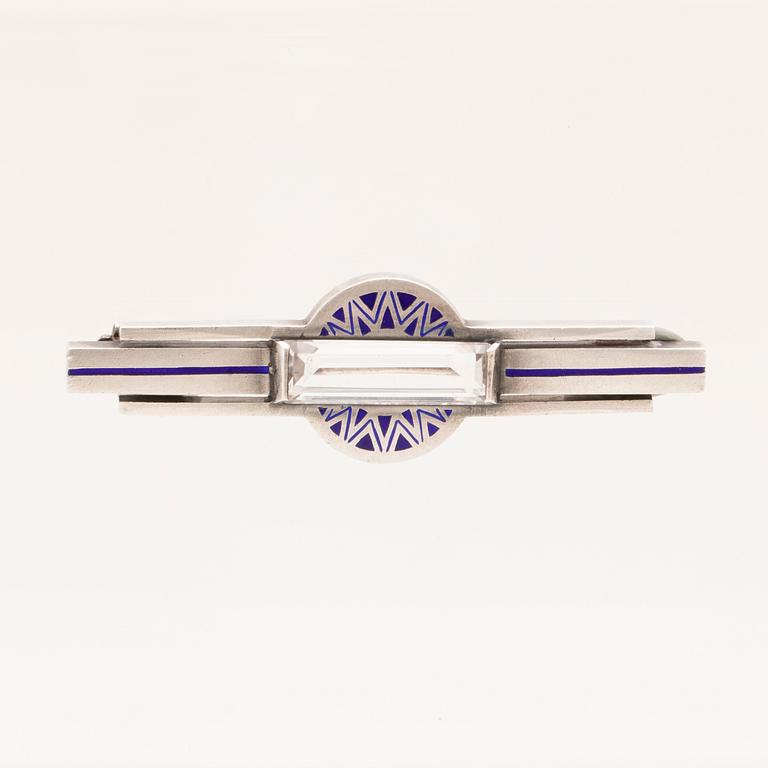 Brooch, silver and enamel with step-cut rock crystal, C G Hallberg Stockholm 1943.