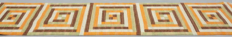 Barbro Nilsson, matto, a runner, "Ostia orange", flat weave, ca 306-307 x 99-100 cm, signed AB MMF BN.