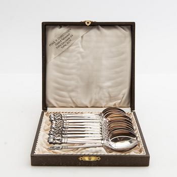 Johan Rohde, skedar 12 st "Konge/Achorn" sterlingsilver för Georg Jensen efter 1945.