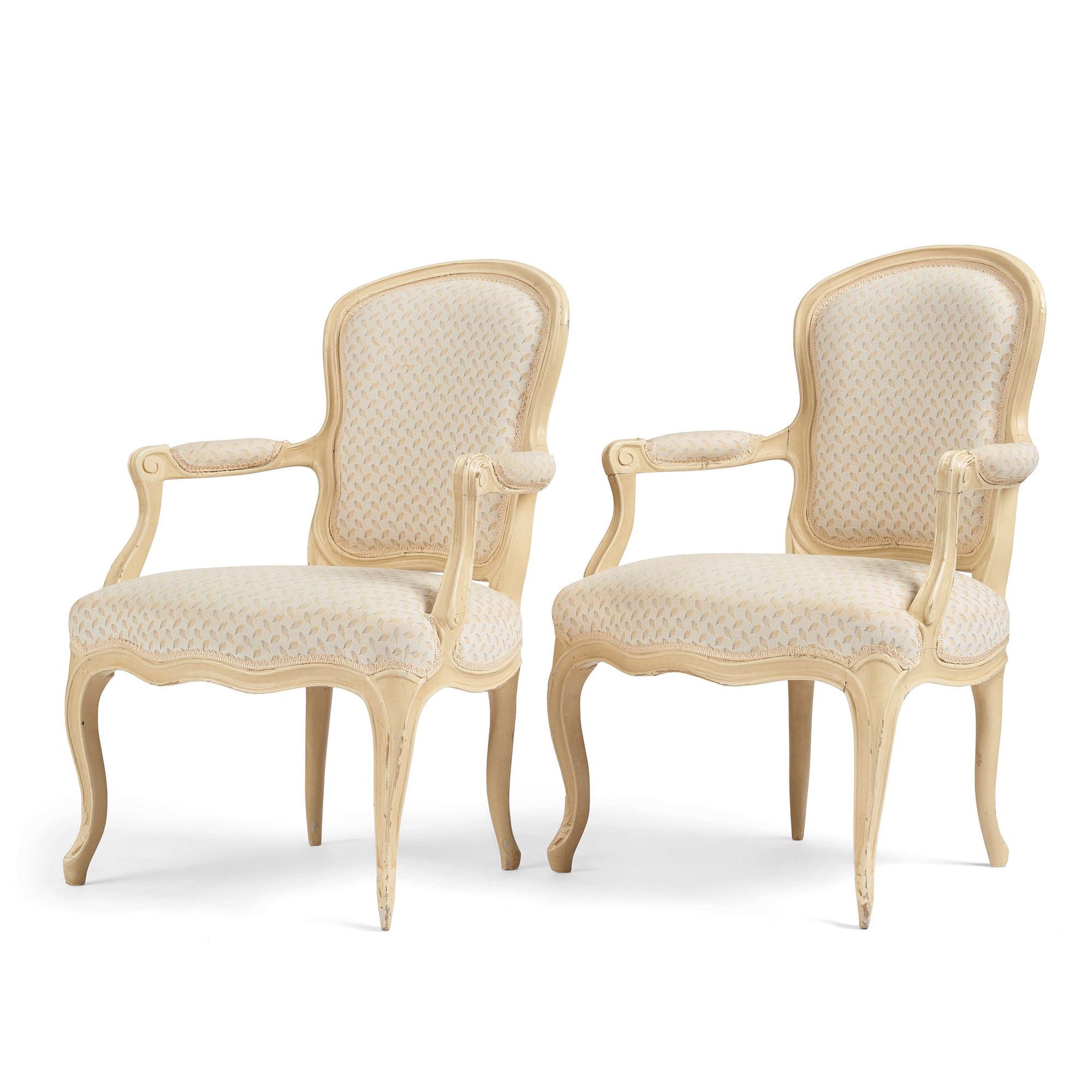 A pair of Swedish Rococo armchairs, second part of the 18th century.