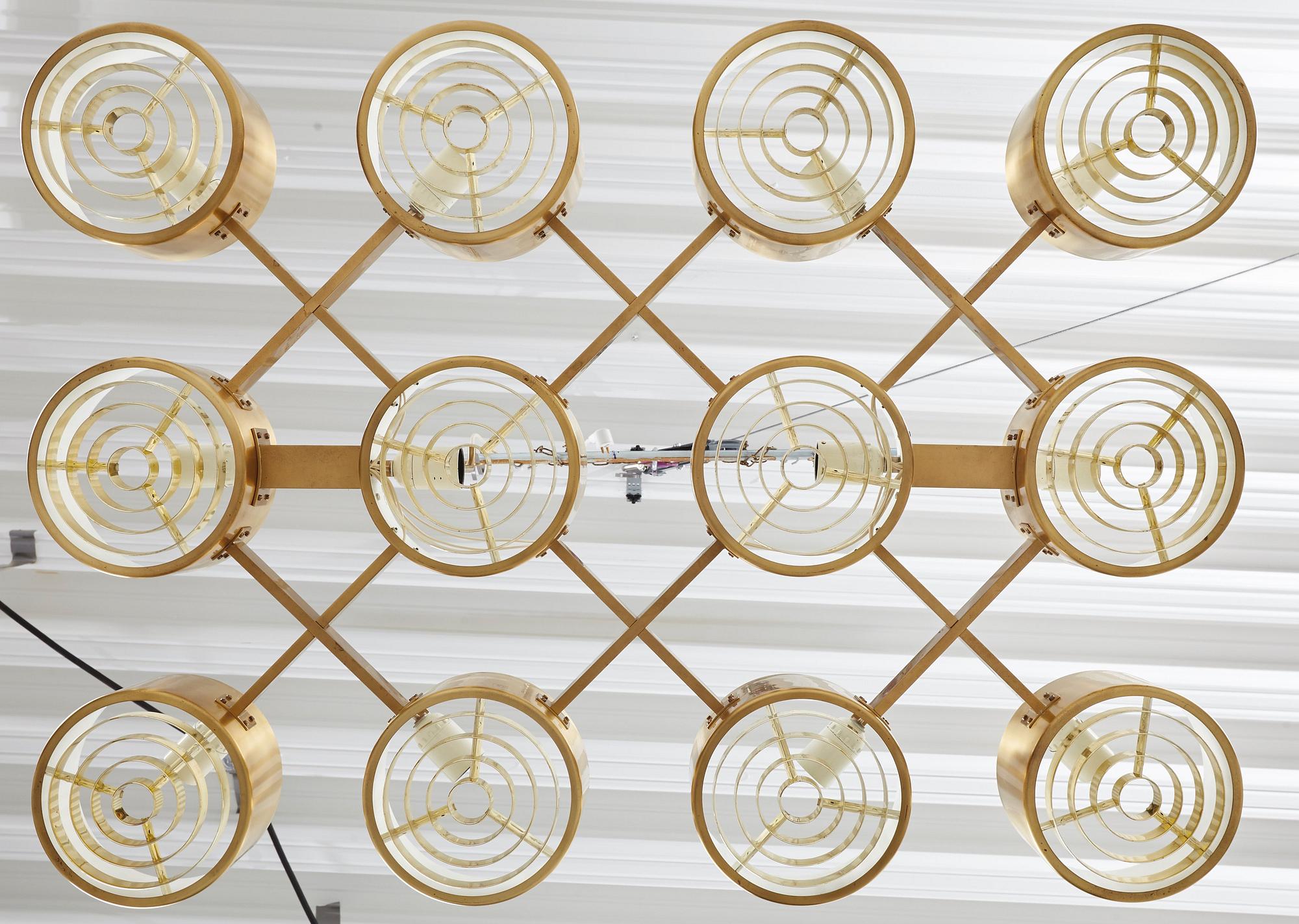 Hans-Agne Jakobsson, a model "T 363/12" twelve lights ceiling lamp, Markaryd, Sweden 1960-70's.