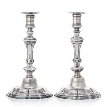 172. A pair of French Louis XV silver candlesticks, mark of Claude-Antoine Charvet, Paris (1757-1782).