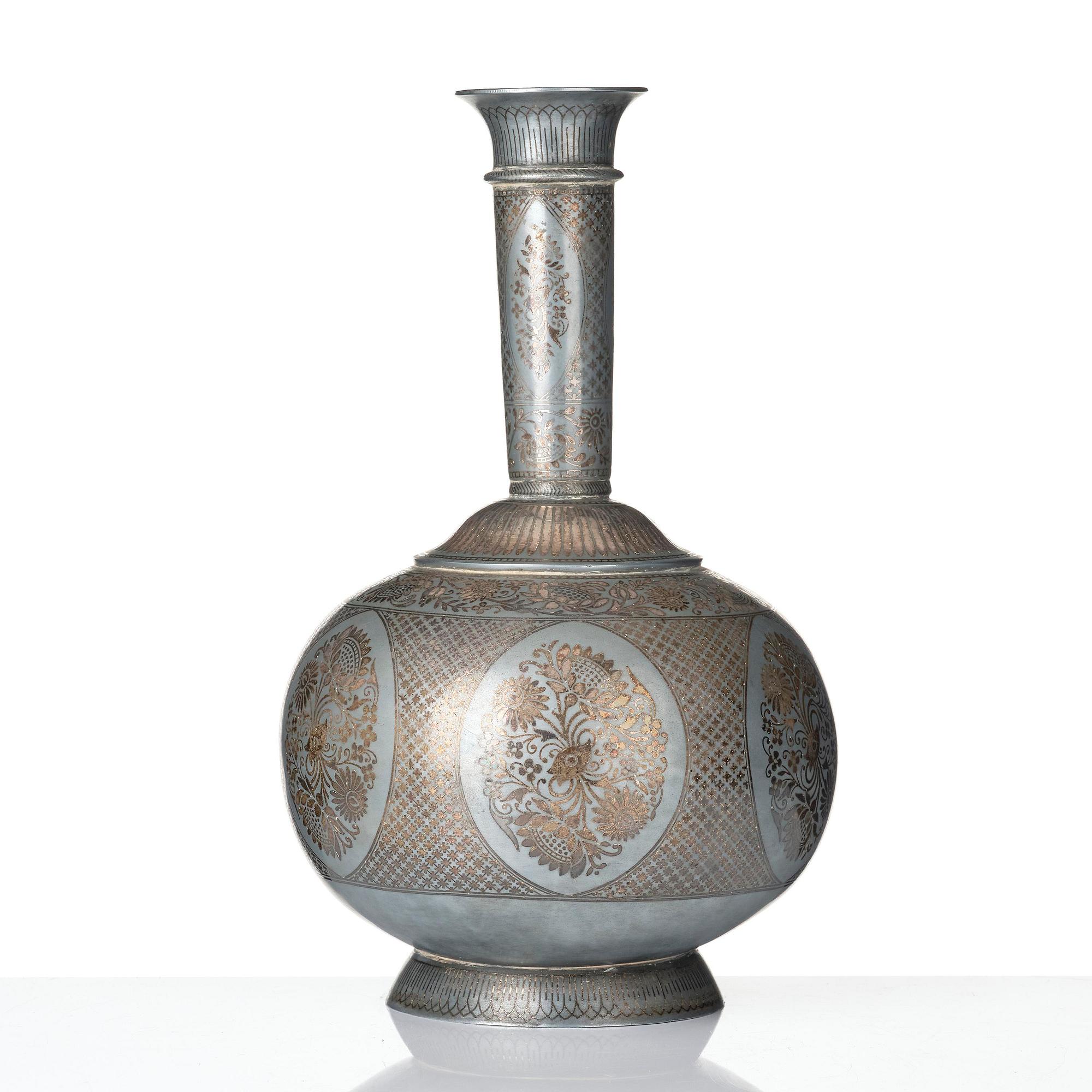 A metal base enamelled and silver inlay Surahi, Bidar, Deccan India 19th century.