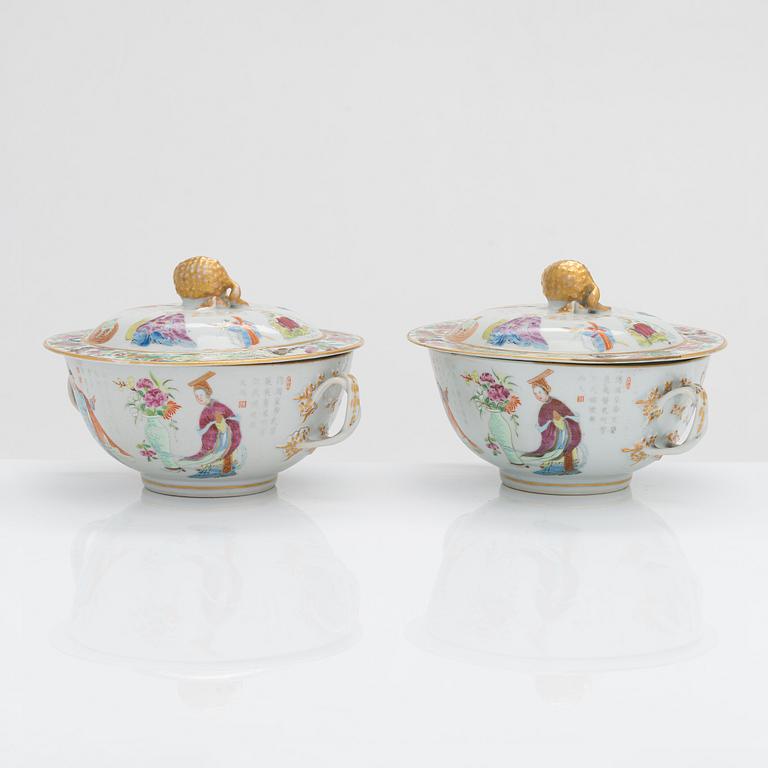 Kannellisia maljoja, 2 kpl, posliinia, Kanton, 1800-luku.