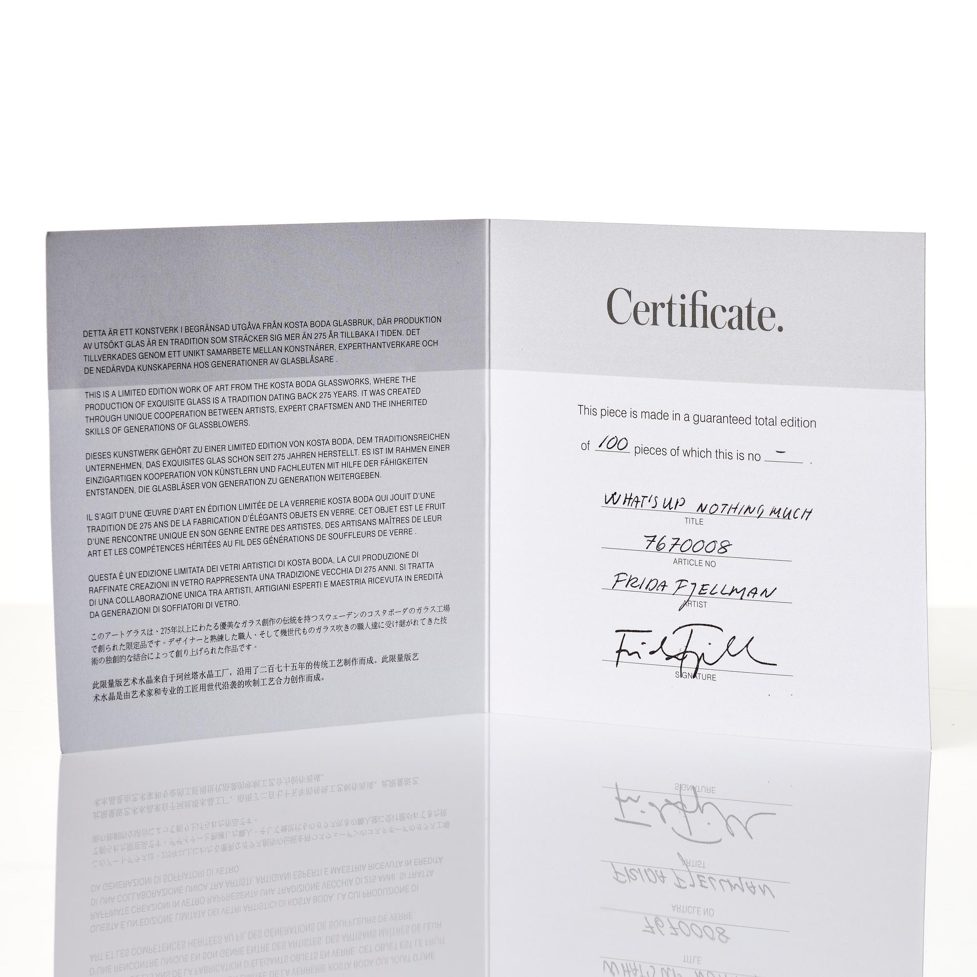 Frida Fjellman, Sculpture, "What's Up? Nothing Much", Kosta Boda, lim. ed 100.