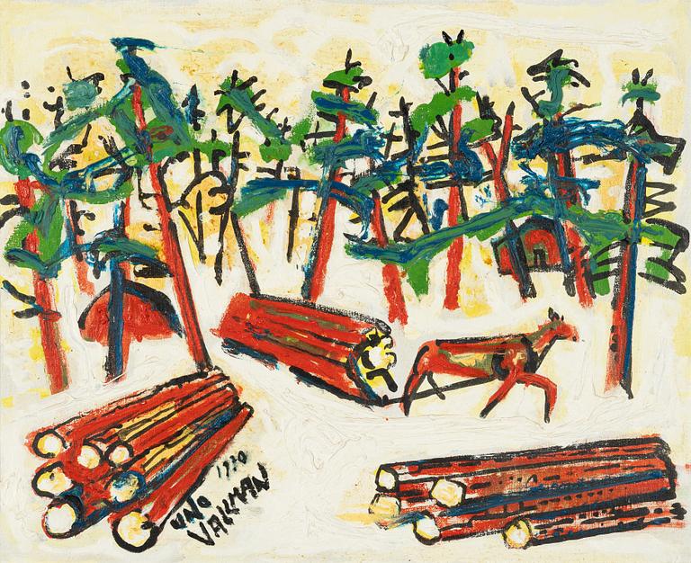 Uno Vallman, Winter Scene with Timber Hauler.