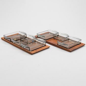 A pair of Danish teak and glass serving trays. Kastrup Holmegaard 1960's.