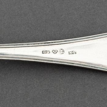 Gustaf Aulander, twelve Swedish silver spoons, Karlskrona, 1862.