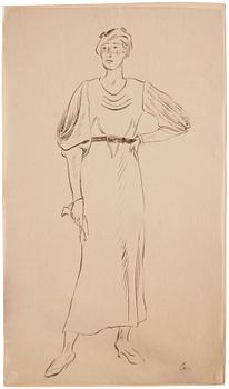 791. Lotte Laserstein, Standing model in a dress.