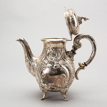KAFFESERVIS, 3 delar, silver,  rokokostil.