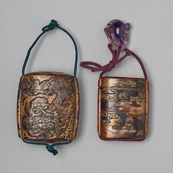 INRO, två stycken, lack. Japan, Meiji (1868-1912).