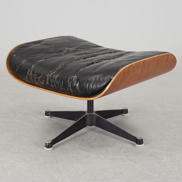 An easy chair and ottoman by Charles & Ray Eames, Herman Miller, USA, produced with licence by Hille, London.