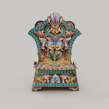 RUSSIAN SALT CHAIR, silver and cloisonné enamel, early 20th century, unclear maker's mark.