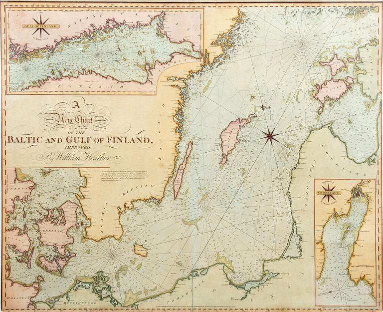 KARTTA. A New Chart of the Baltic and Gulf of Finland, improved by William Heather. 1800-luvun alku.