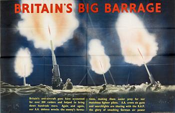 KRIGSAFFISCH, Britain`s Big Barrage, England 1940-tal.