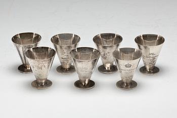 COCKTAILBÄGARE, silver, 7st. Wiwen Nilsson, Lund 1932. Vikt ca 476g.