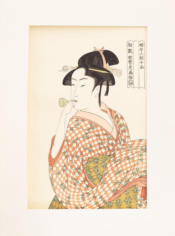 Kitagawa Utamaro, efter, färgträsnitt, 6st, Japan, 1900-talets andra hälft.