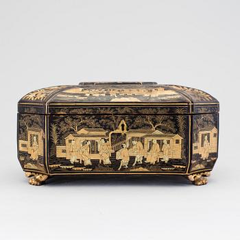 A CHINESE BLACK LACQUER BOX, 19th century.