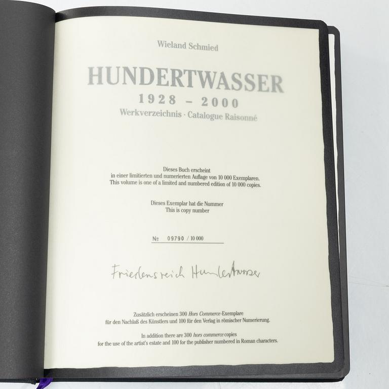 Friedensreich Hundertwasser, Books, 2 vols, 9790/10000, with accompanying colour etching, stamped signature and numbered 1004/2000. Taschen, 2000, Cologne.