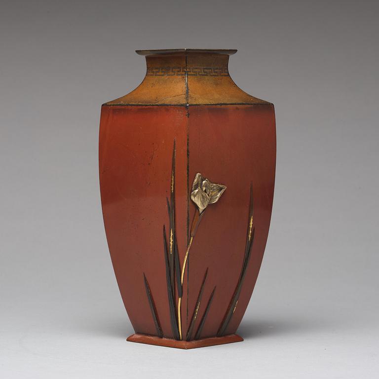 A Japanese Inlaid Bronze Vase, Meiji (1868-1912), signed.