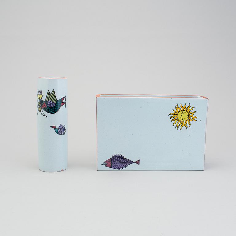 A set of two "Karneval" fayance vases by Stig Lindberg Gustavsberg studio.