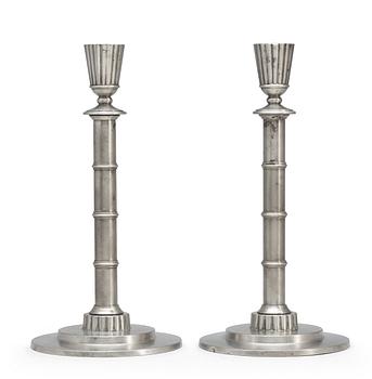 A pair of Erik Fleming pewter candlesticks by Norrahammars Bruk, Sweden 1931.