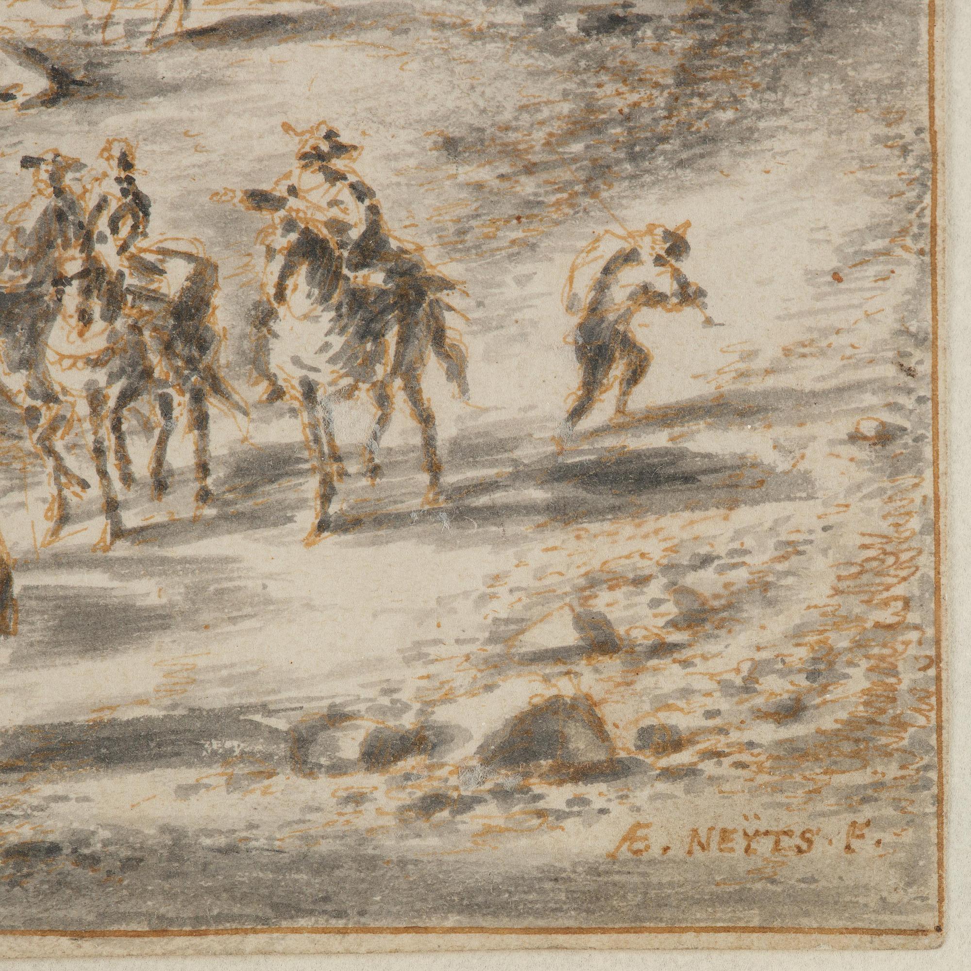 Gillis (Aegidius) Neyts, Ruined landscape with a travelling party.