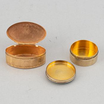 Dosa, guld, samt dosor, 4 st, silver. 1800-1900-tal.