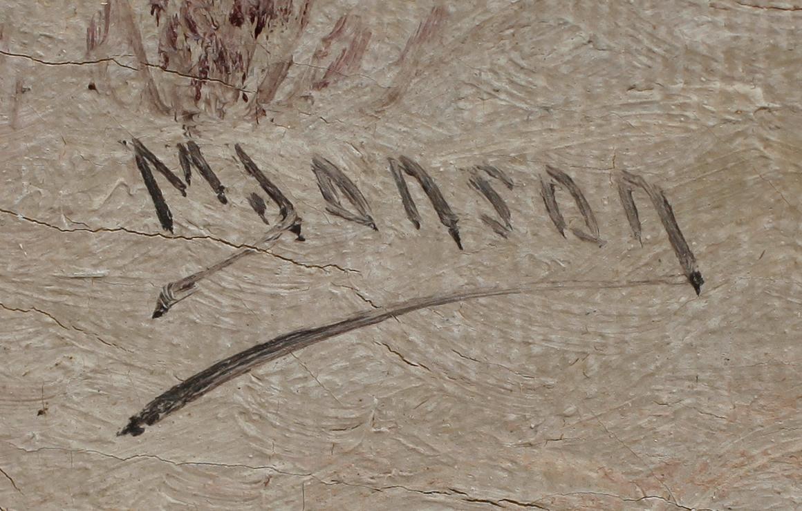 OKÄND KONSTNÄR, olja på pannå, sign M Janson.